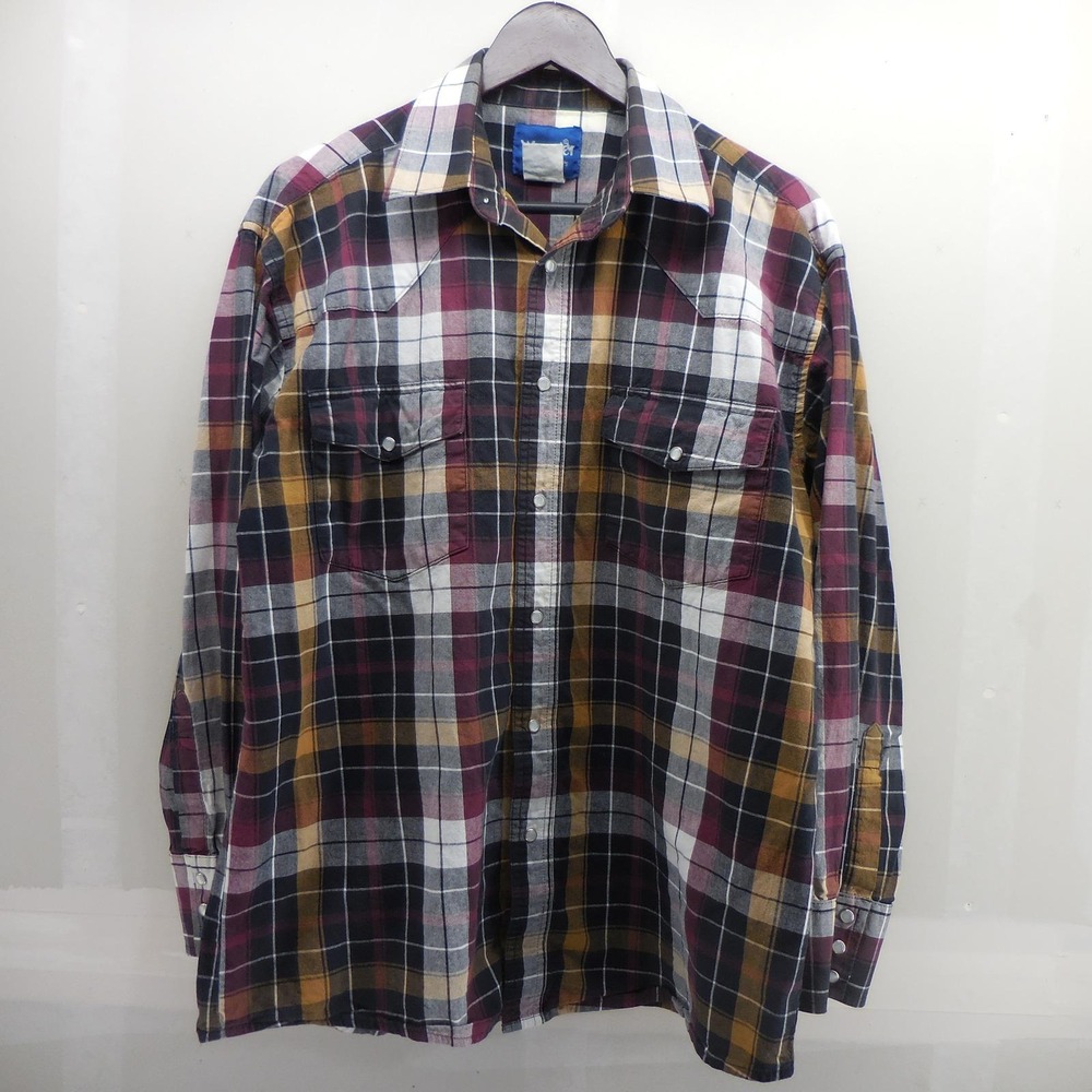 Wrangler Western Shirts Mens Plaid Pearl Snap Long Sleeve Burgundy Mustard 2252